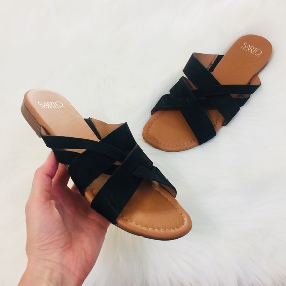 Franco Sarto Shoes - Franco Sarto Black Multi-Strap Slide On Sandals